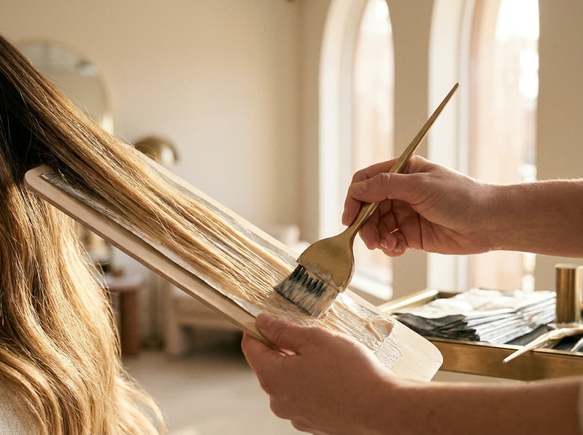 Balayage wird von Hand in blondes Haar gemalt